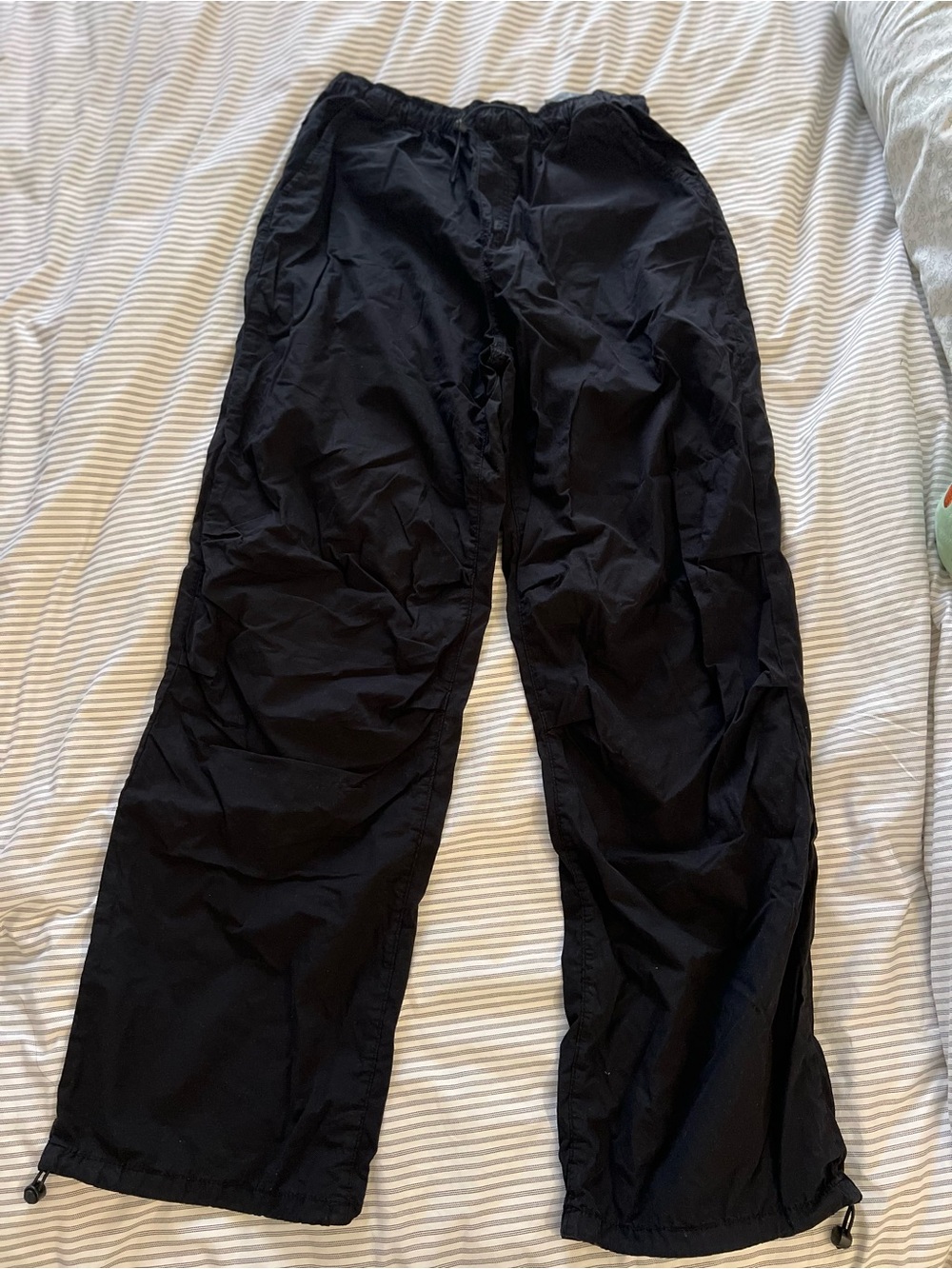 Woman Black Casual Drawstring Pants